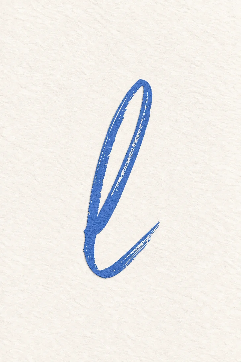 A large embossed blue l on textured paper